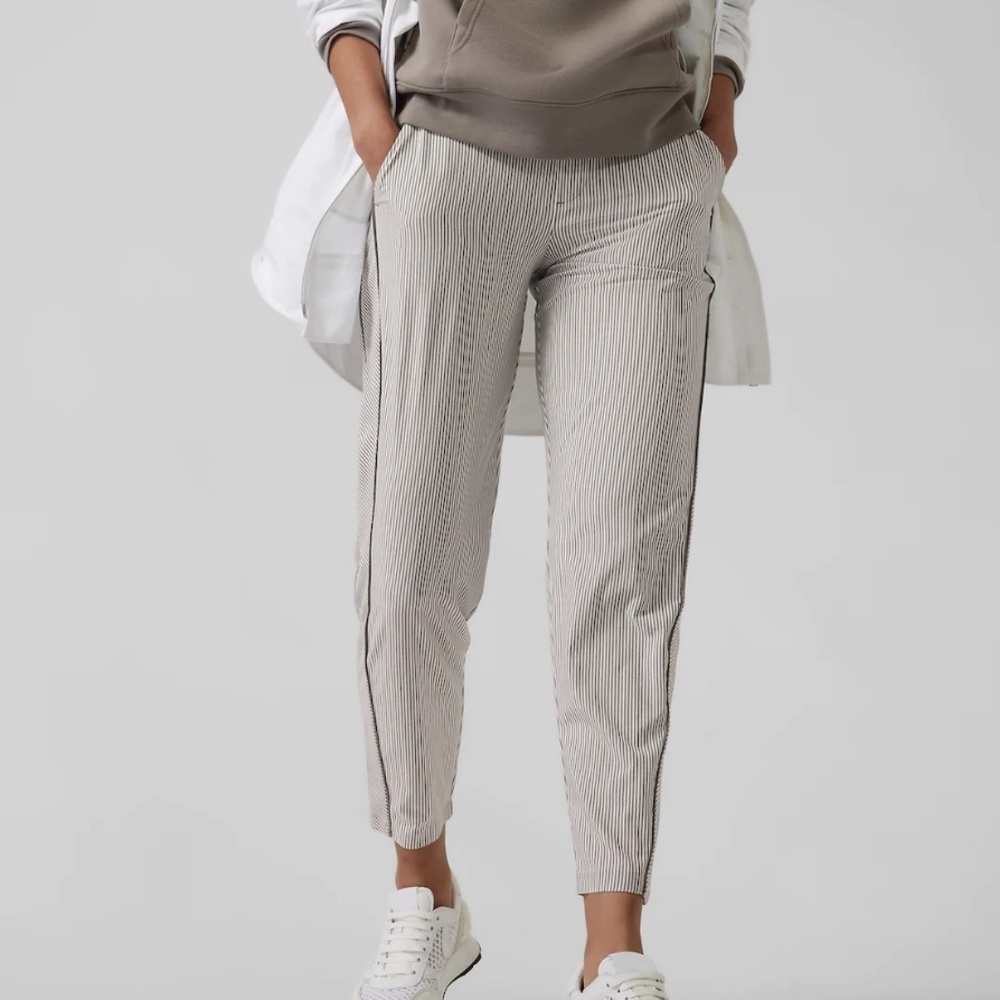 Athleta Striped Track Pants in Gray